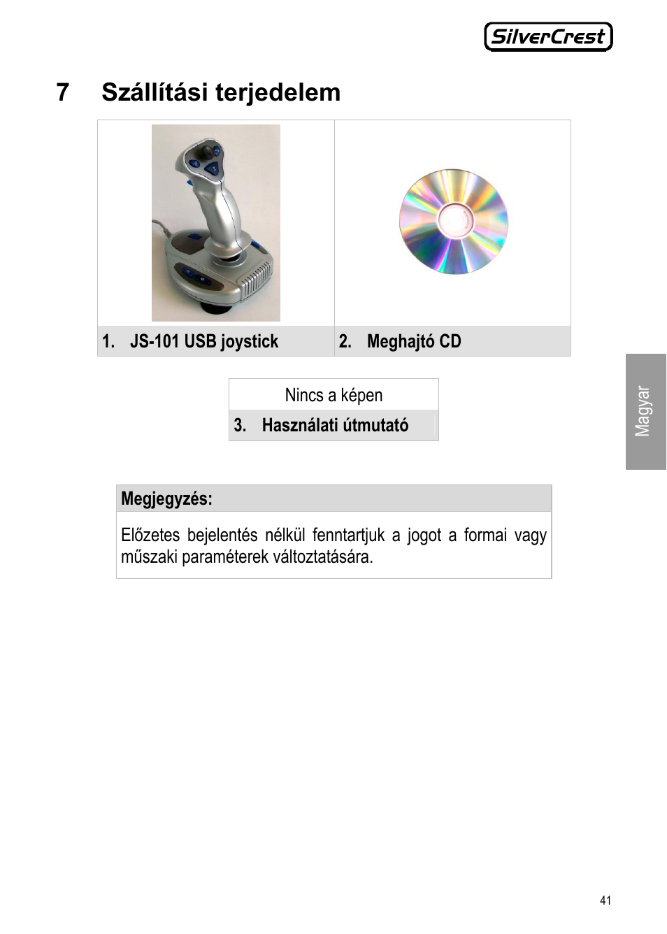 7 szállítási terjedelem | Silvercrest JS-101 User Manual | Page 41 / 84