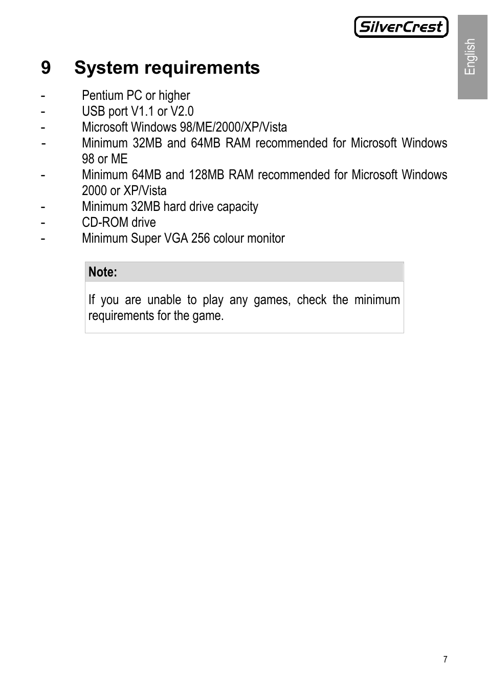 9 system requirements | Silvercrest JS-101 User Manual | Page 7 / 84