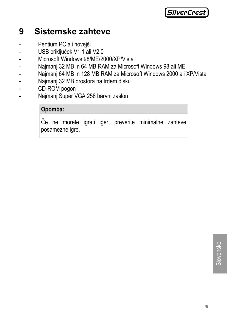 9 sistemske zahteve | Silvercrest JS-101 User Manual | Page 79 / 84