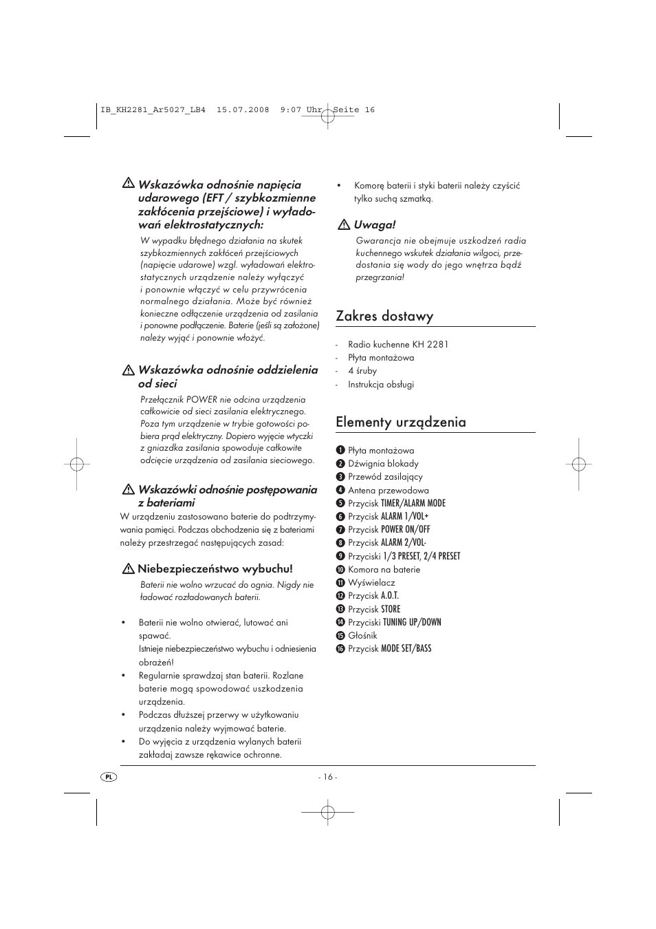 Zakres dostawy, Elementy urządzenia | Silvercrest KH2281-07 User Manual | Page 18 / 98