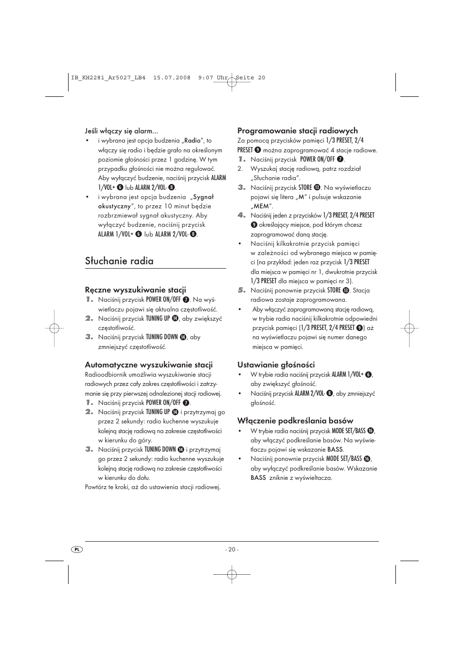 Słuchanie radia | Silvercrest KH2281-07 User Manual | Page 22 / 98