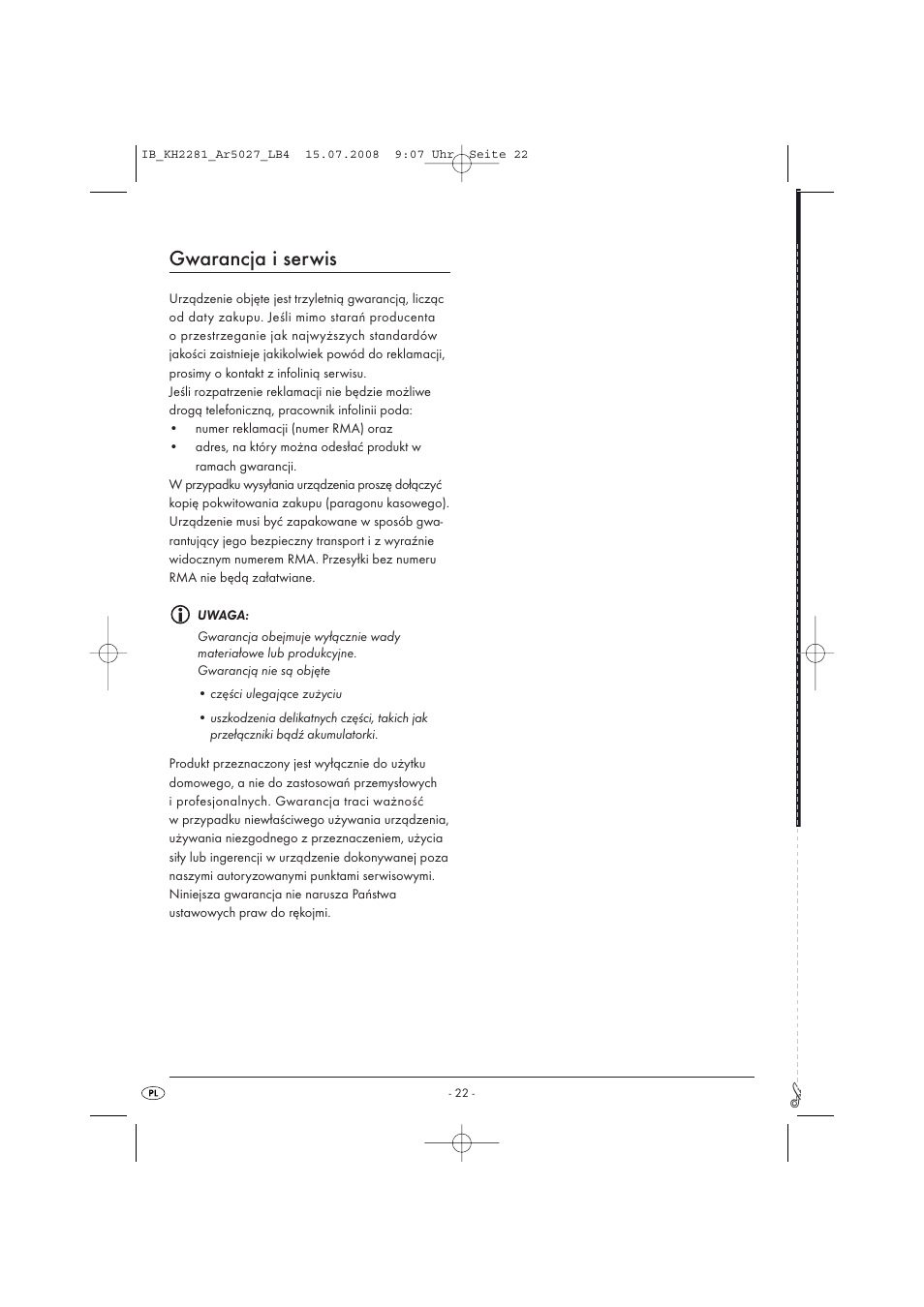 Gwarancja i serwis | Silvercrest KH2281-07 User Manual | Page 24 / 98