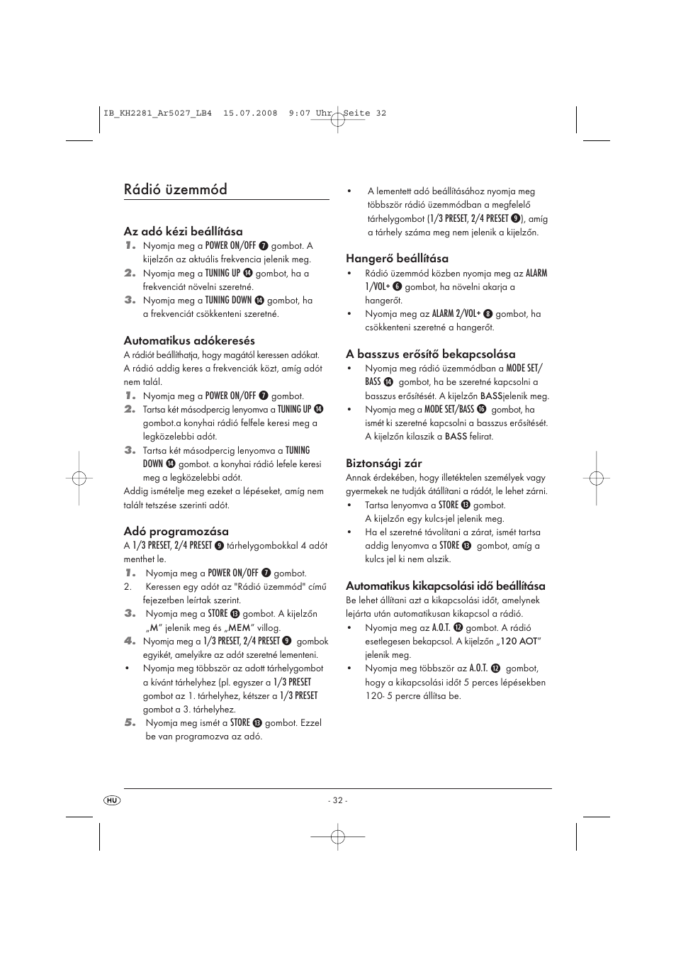 Rádió üzemmód | Silvercrest KH2281-07 User Manual | Page 34 / 98