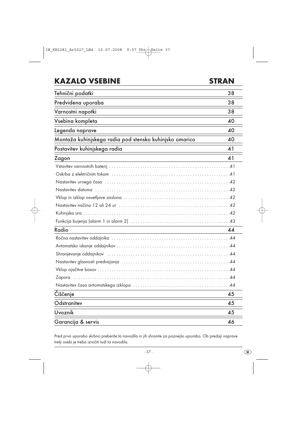 Kazalo vsebine stran | Silvercrest KH2281-07 User Manual | Page 39 / 98