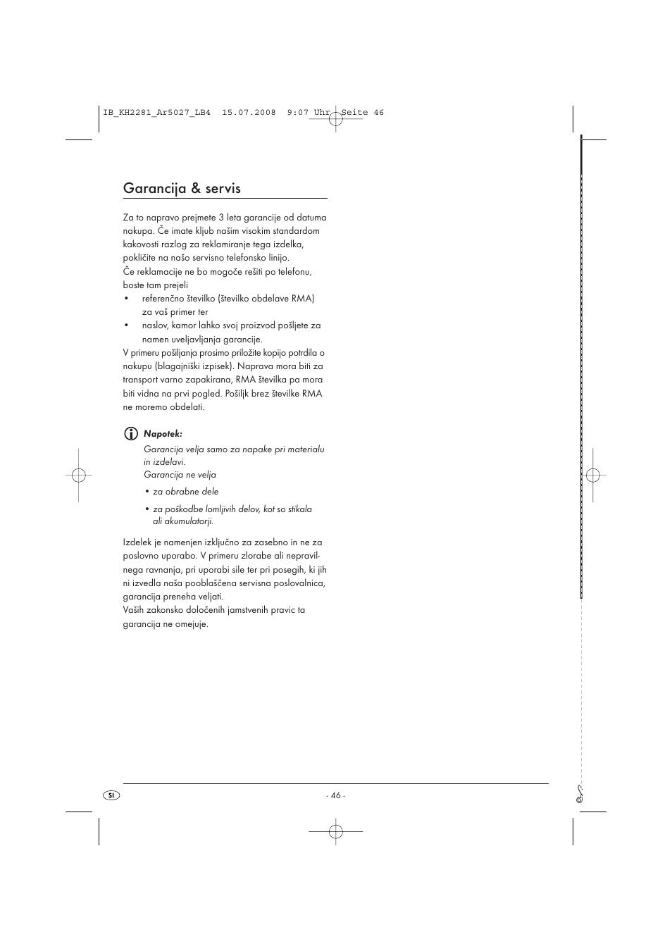 Garancija & servis | Silvercrest KH2281-07 User Manual | Page 48 / 98