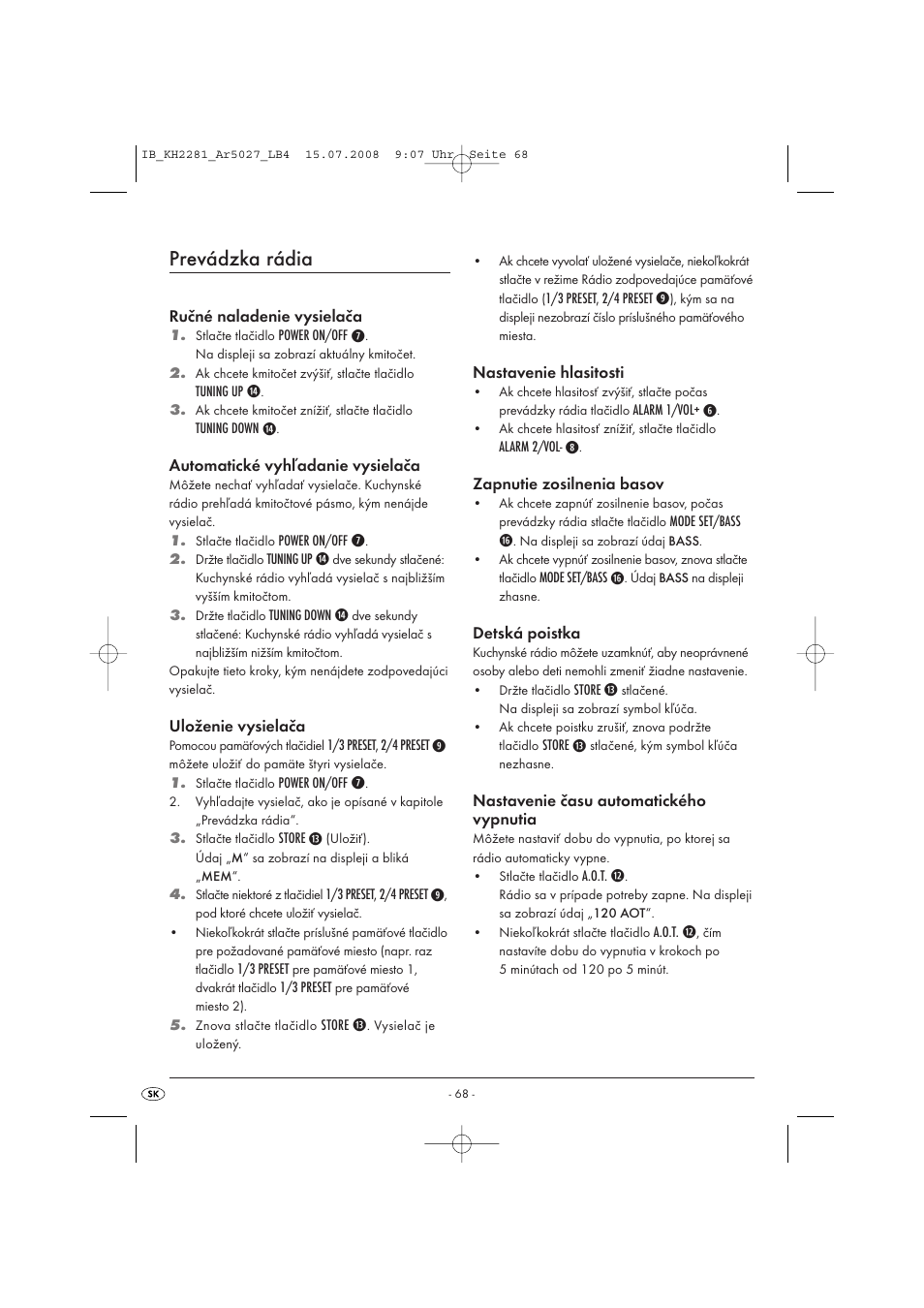 Prevádzka rádia | Silvercrest KH2281-07 User Manual | Page 70 / 98