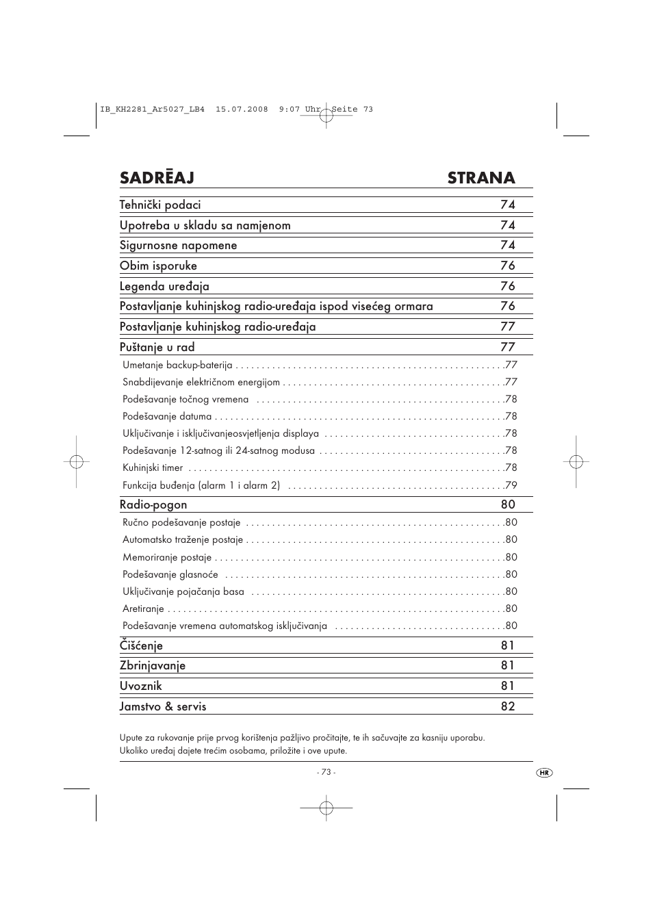 Sadrēaj strana | Silvercrest KH2281-07 User Manual | Page 75 / 98