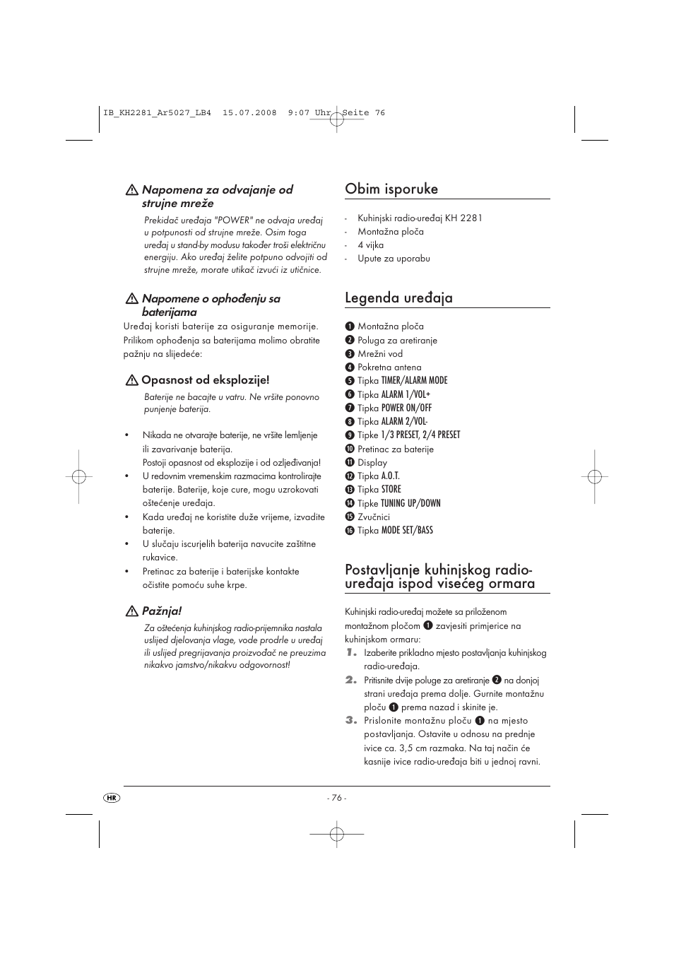 Obim isporuke, Legenda uređaja | Silvercrest KH2281-07 User Manual | Page 78 / 98