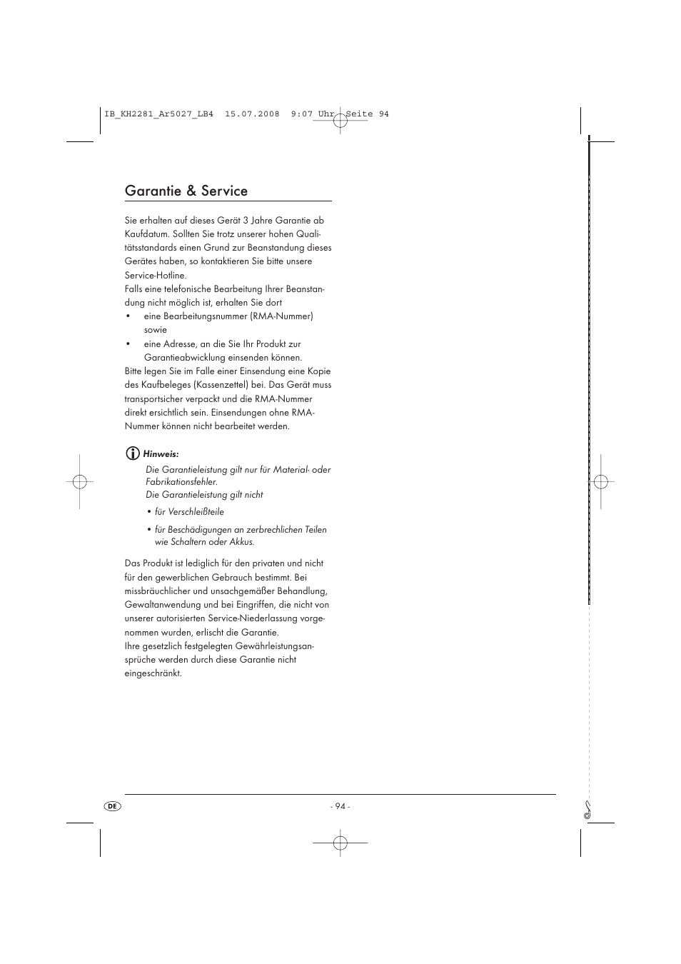 Garantie & service | Silvercrest KH2281-07 User Manual | Page 96 / 98