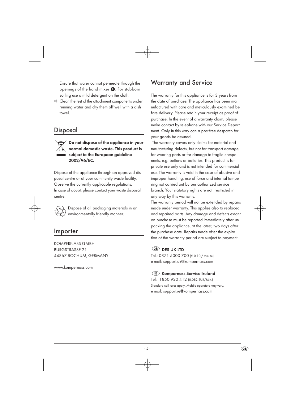 Disposal, Importer, Warranty and service | Silvercrest SSMS 300 A1 User Manual | Page 7 / 8