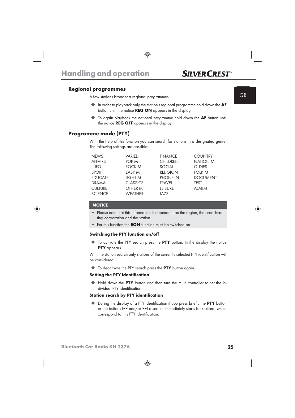 Handling and operation | Silvercrest KH2376 User Manual | Page 23 / 78
