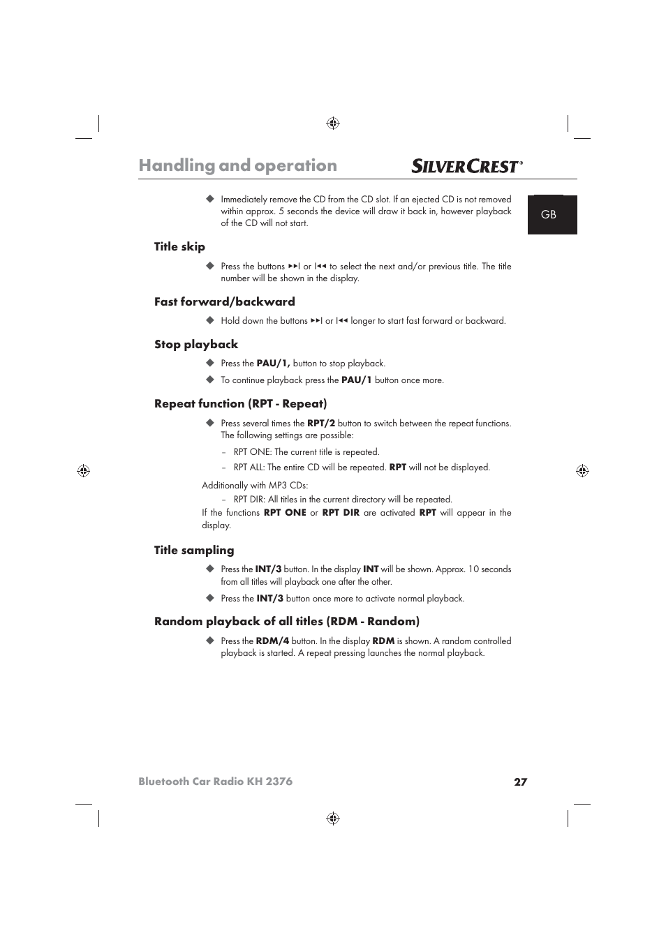 Handling and operation | Silvercrest KH2376 User Manual | Page 25 / 78