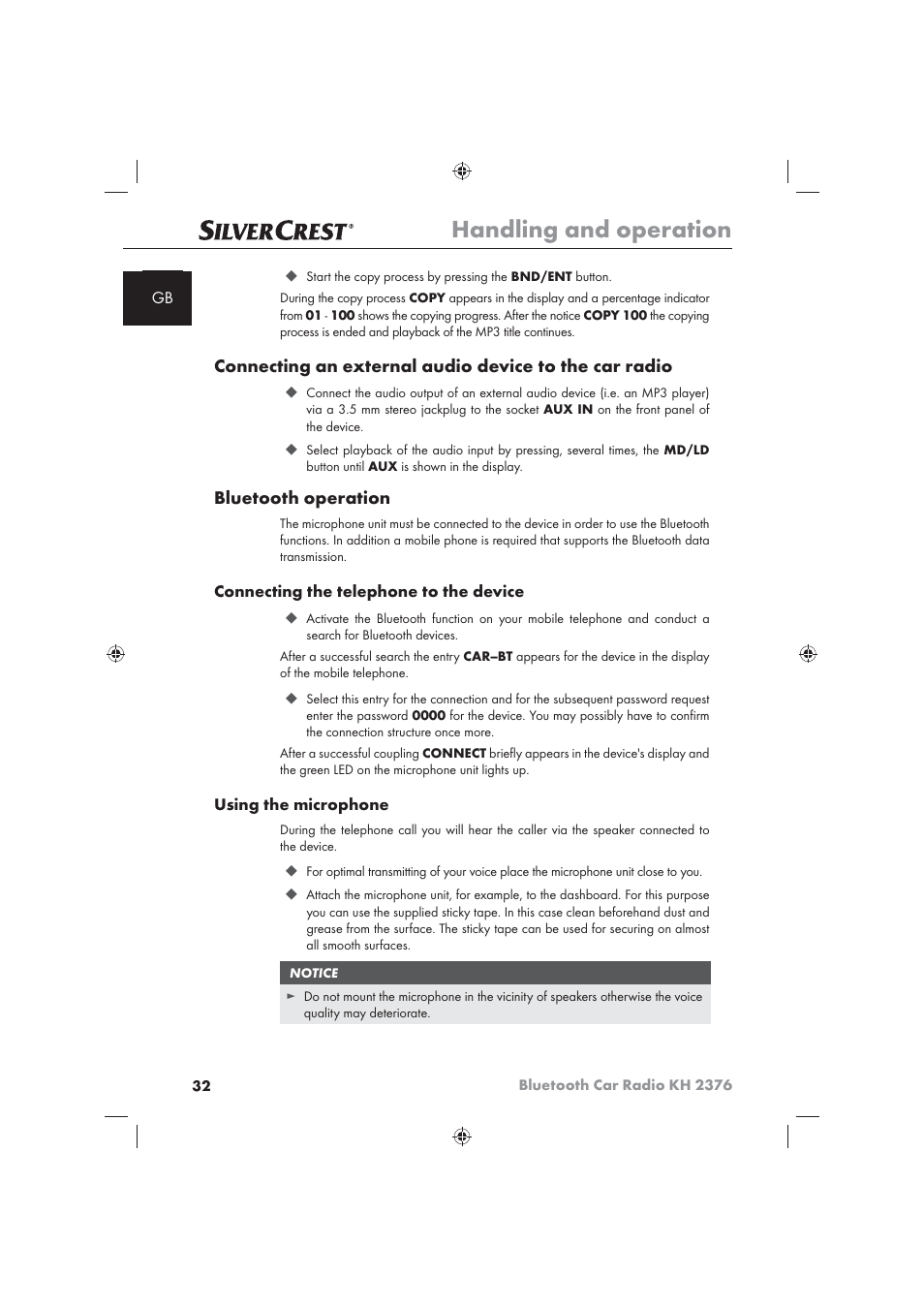 Handling and operation, Bluetooth operation | Silvercrest KH2376 User Manual | Page 30 / 78