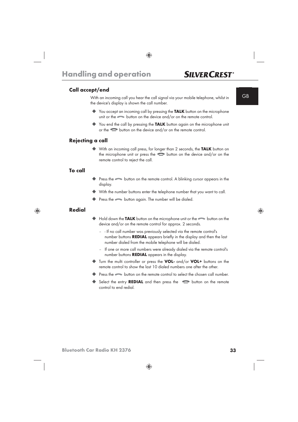 Handling and operation | Silvercrest KH2376 User Manual | Page 31 / 78