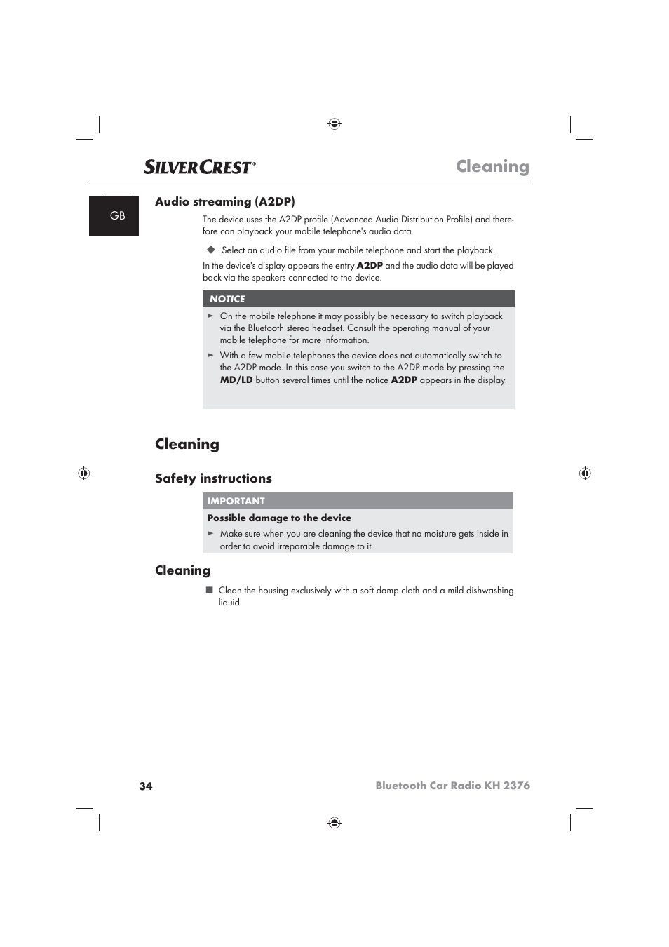 Cleaning, Safety instructions | Silvercrest KH2376 User Manual | Page 32 / 78