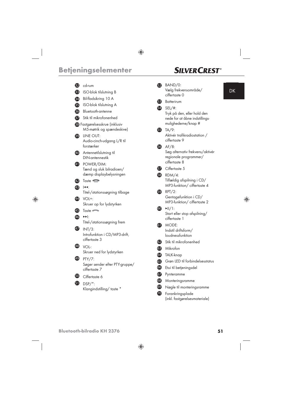 Betjeningselementer | Silvercrest KH2376 User Manual | Page 49 / 78