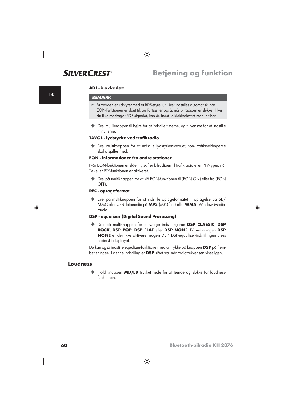 Betjening og funktion | Silvercrest KH2376 User Manual | Page 58 / 78