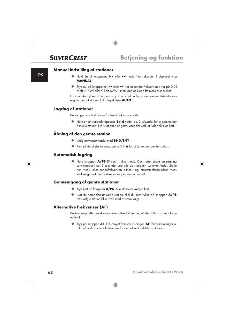 Betjening og funktion | Silvercrest KH2376 User Manual | Page 60 / 78