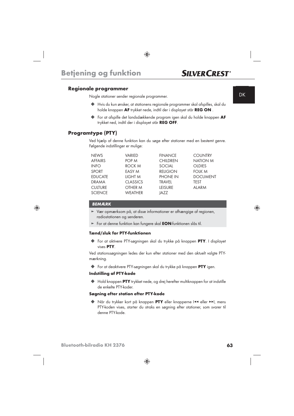 Betjening og funktion | Silvercrest KH2376 User Manual | Page 61 / 78