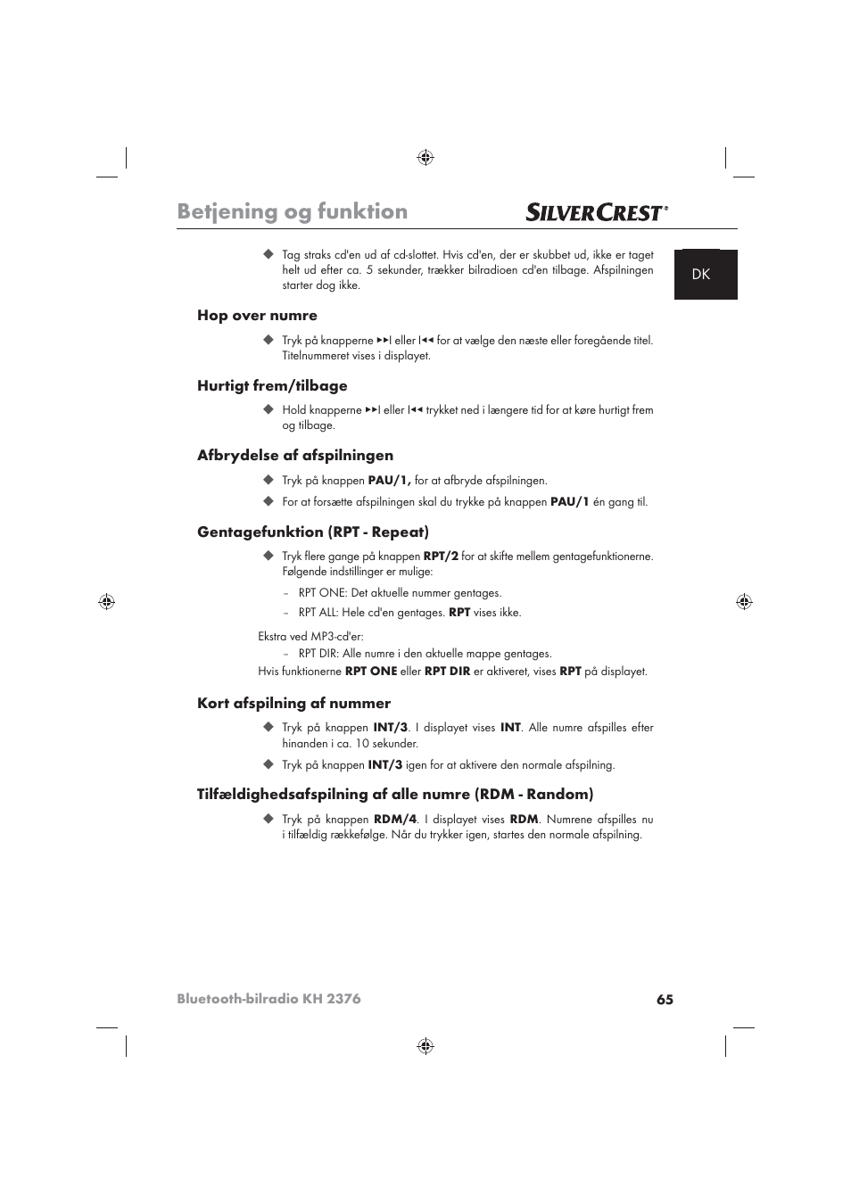 Betjening og funktion | Silvercrest KH2376 User Manual | Page 63 / 78