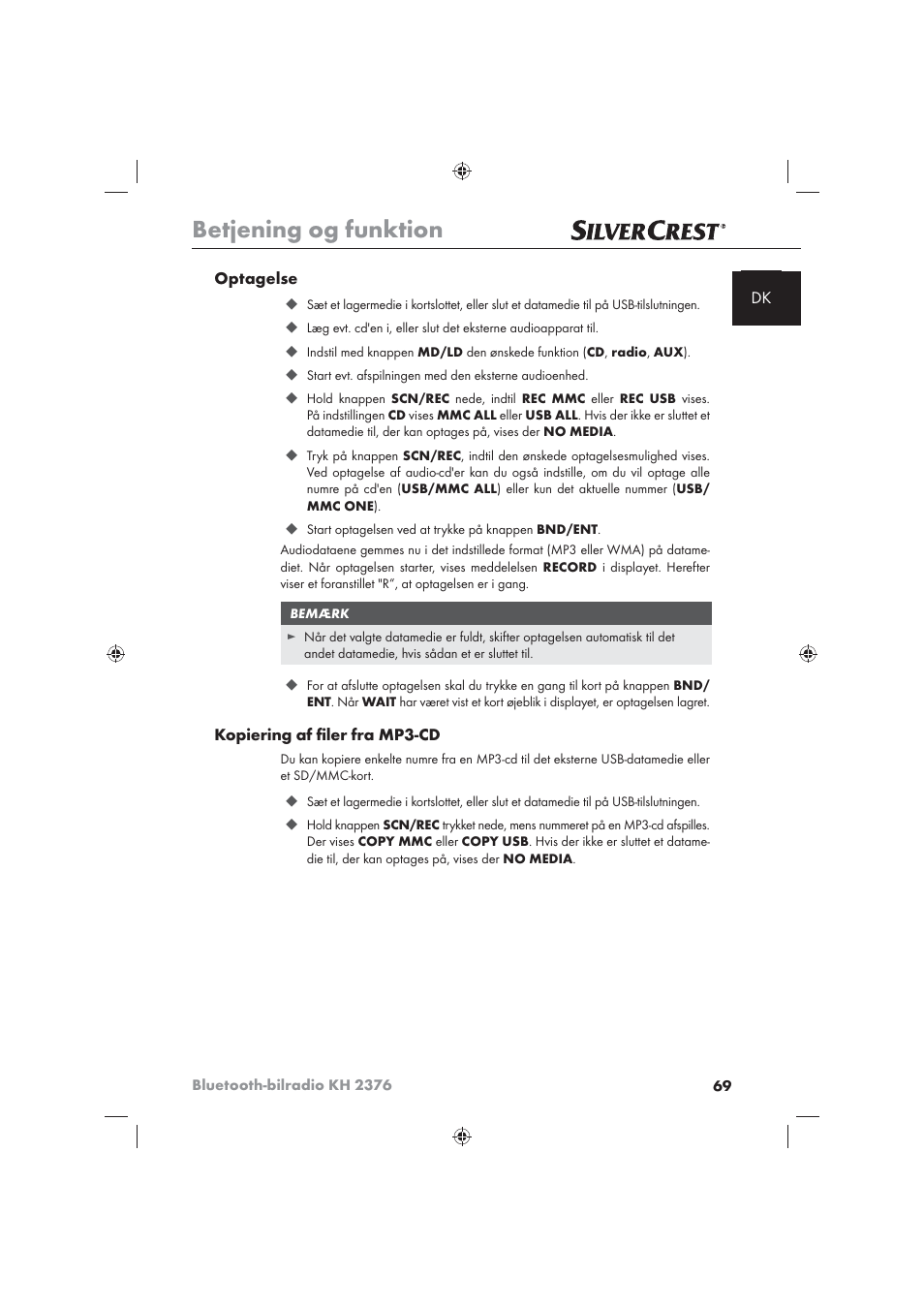 Betjening og funktion | Silvercrest KH2376 User Manual | Page 67 / 78