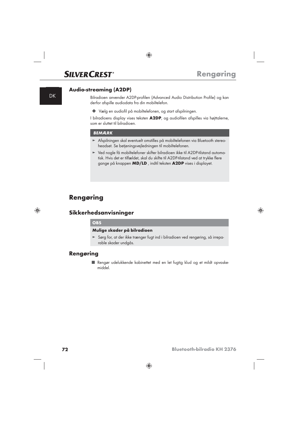 Rengøring, Sikkerhedsanvisninger | Silvercrest KH2376 User Manual | Page 70 / 78