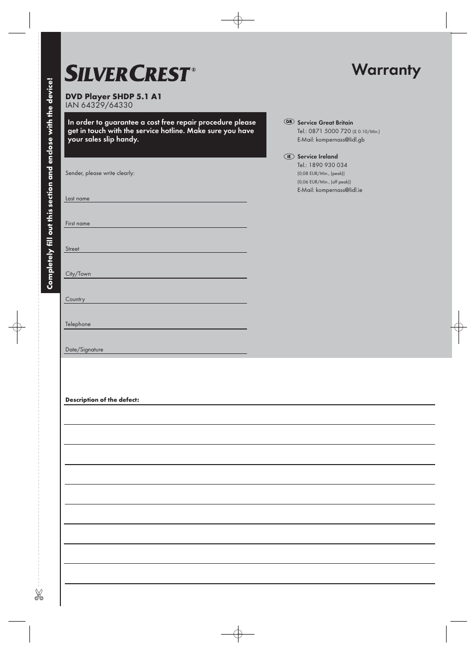Warranty | Silvercrest SHDP 5.1 A1 User Manual | Page 25 / 26