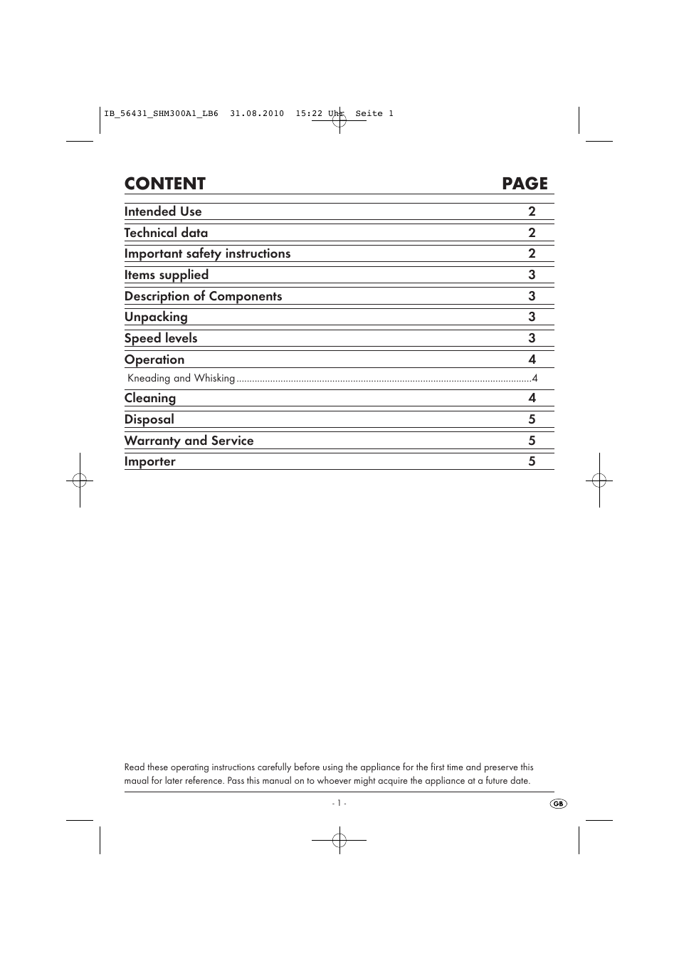 Content page | Silvercrest SHM 300 A1 User Manual | Page 3 / 7