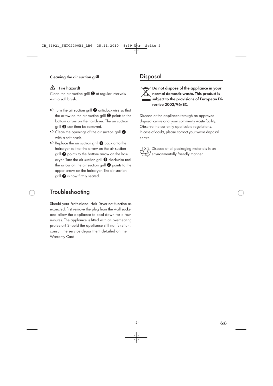 Troubleshooting, Disposal | Silvercrest SHTC 2200 B1 User Manual | Page 7 / 8
