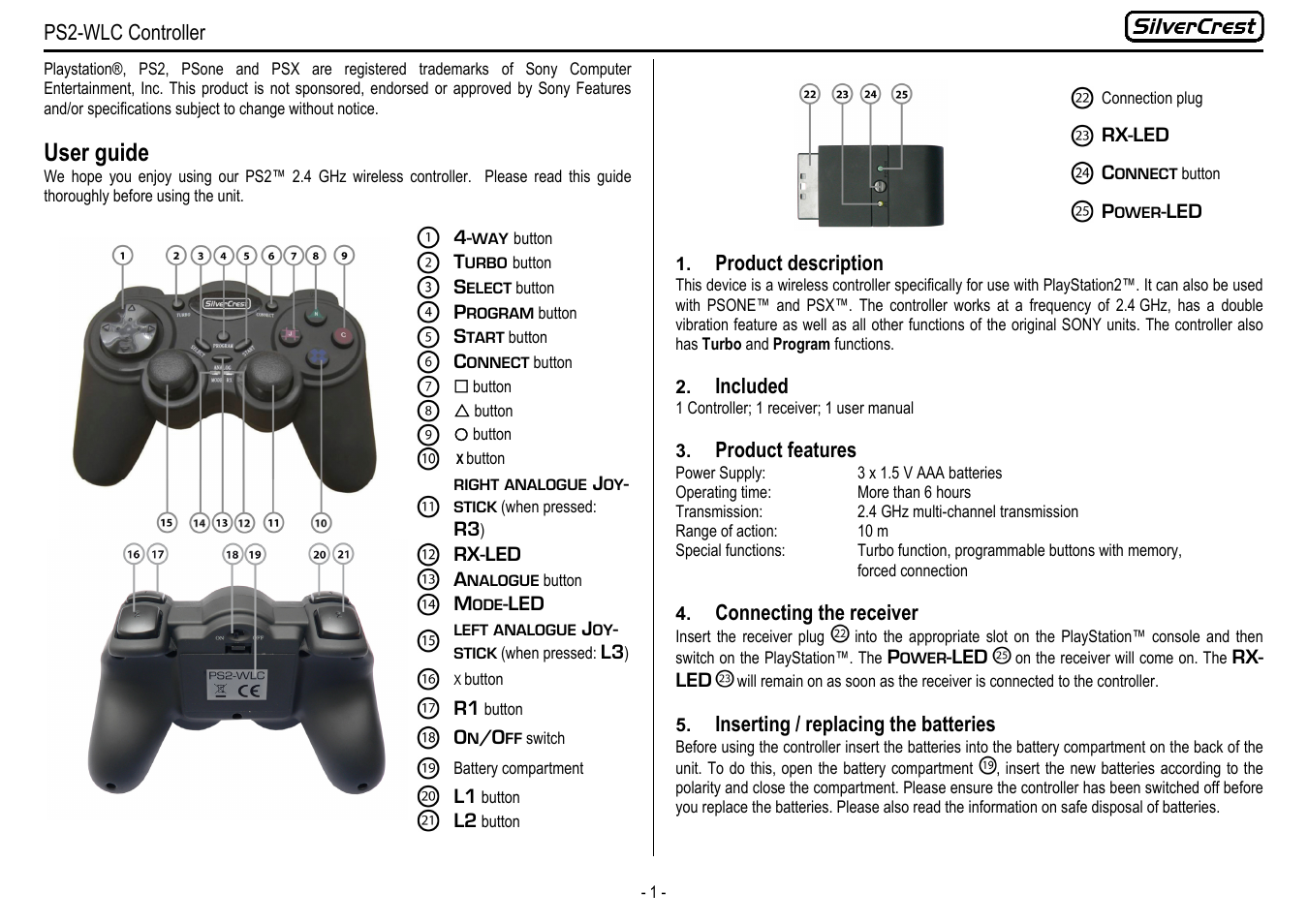 Silvercrest PS2-WLC User Manual | 3 pages