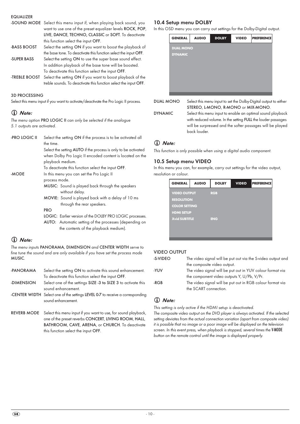 4 setup menu dolby, 5 setup menu video | Silvercrest KH 6525 User Manual | Page 12 / 50