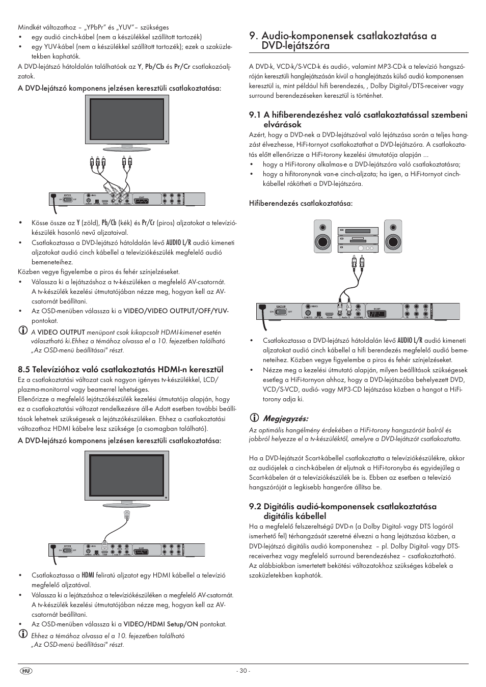 Audio-komponensek csatlakoztatása a dvd-lejátszóra | Silvercrest KH 6525 User Manual | Page 32 / 50
