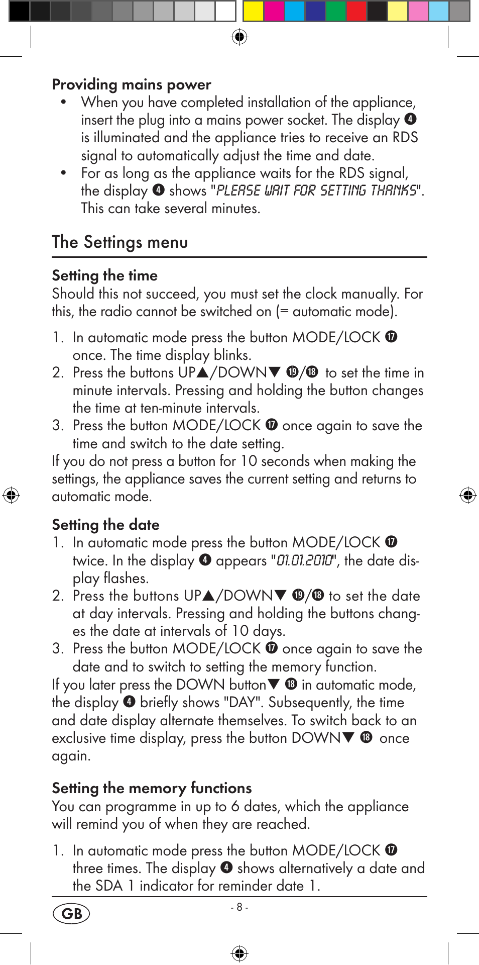The settings menu | Silvercrest KH 2299 User Manual | Page 10 / 22