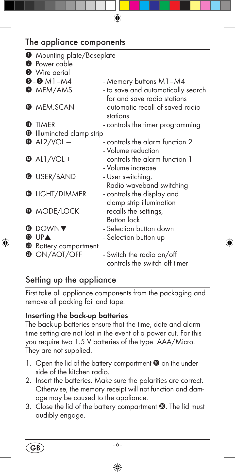 The appliance components, Setting up the appliance | Silvercrest KH 2299 User Manual | Page 8 / 22