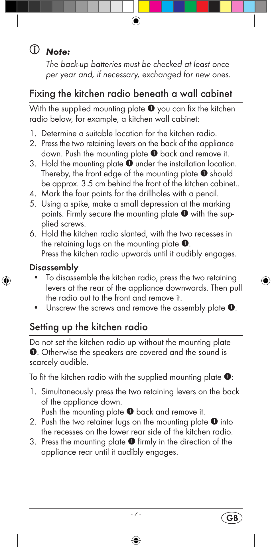 Fixing the kitchen radio beneath a wall cabinet, Setting up the kitchen radio | Silvercrest KH 2299 User Manual | Page 9 / 22