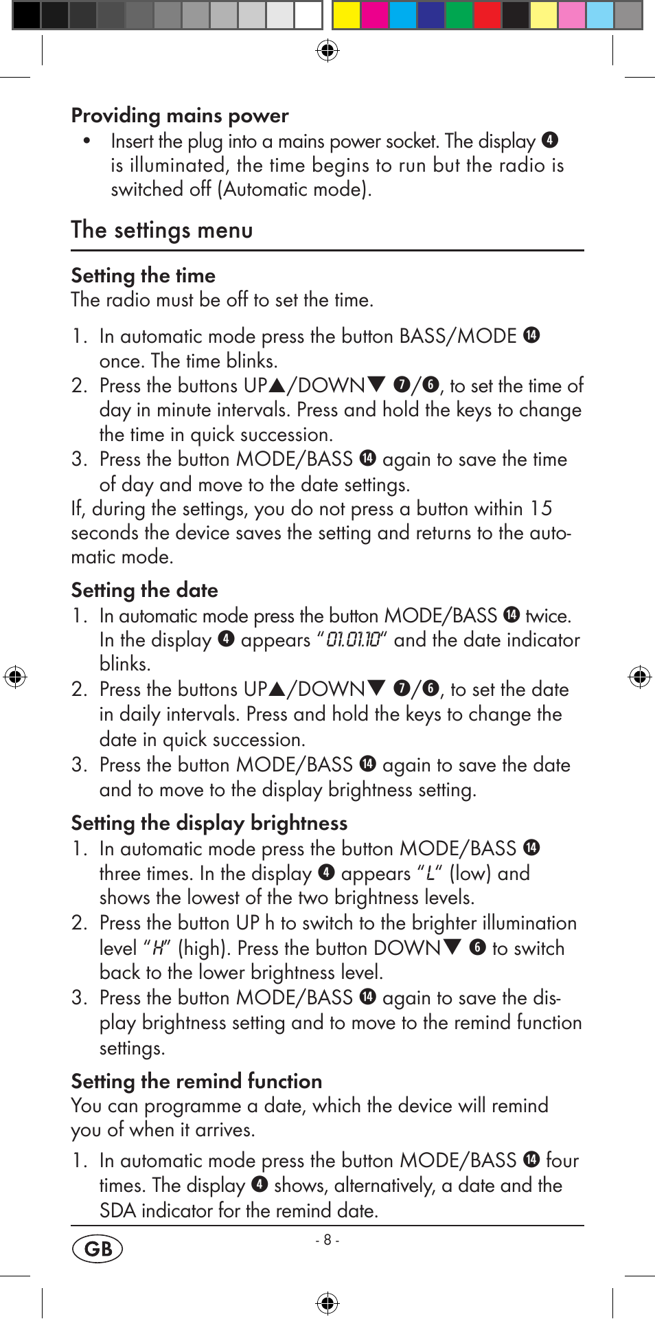 The settings menu | Silvercrest KH 2396 User Manual | Page 10 / 18
