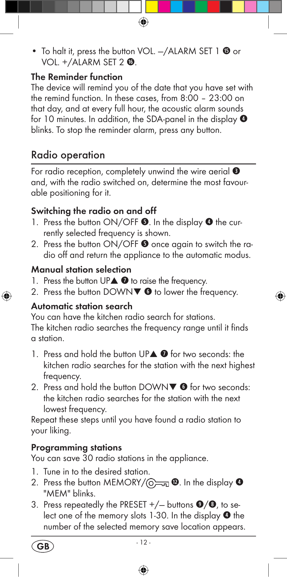 Radio operation | Silvercrest KH 2396 User Manual | Page 14 / 18