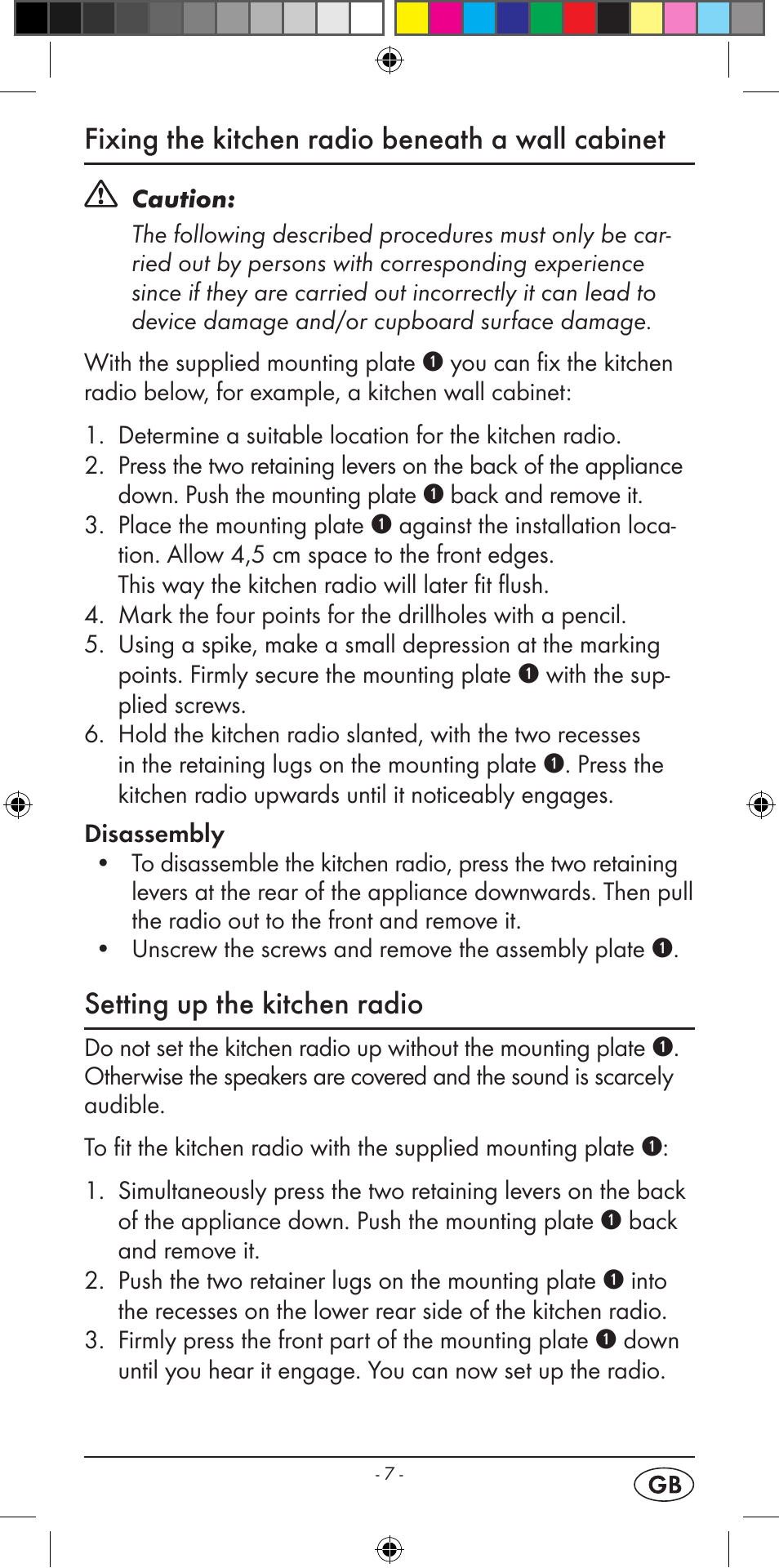 Fixing the kitchen radio beneath a wall cabinet, Setting up the kitchen radio | Silvercrest KH 2396 User Manual | Page 9 / 18