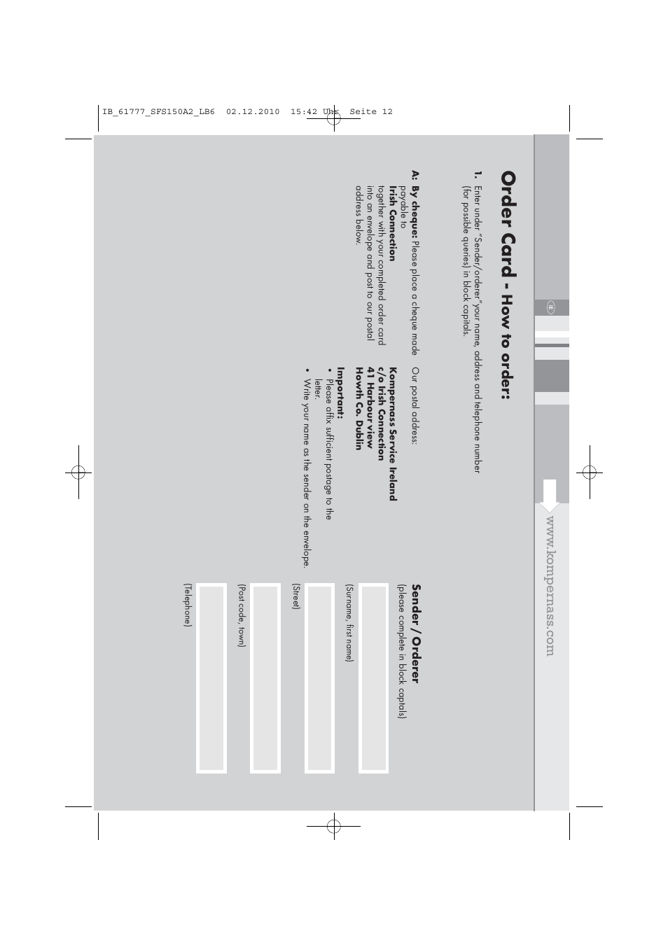 Order card | Silvercrest SFS 150 A2 User Manual | Page 14 / 14