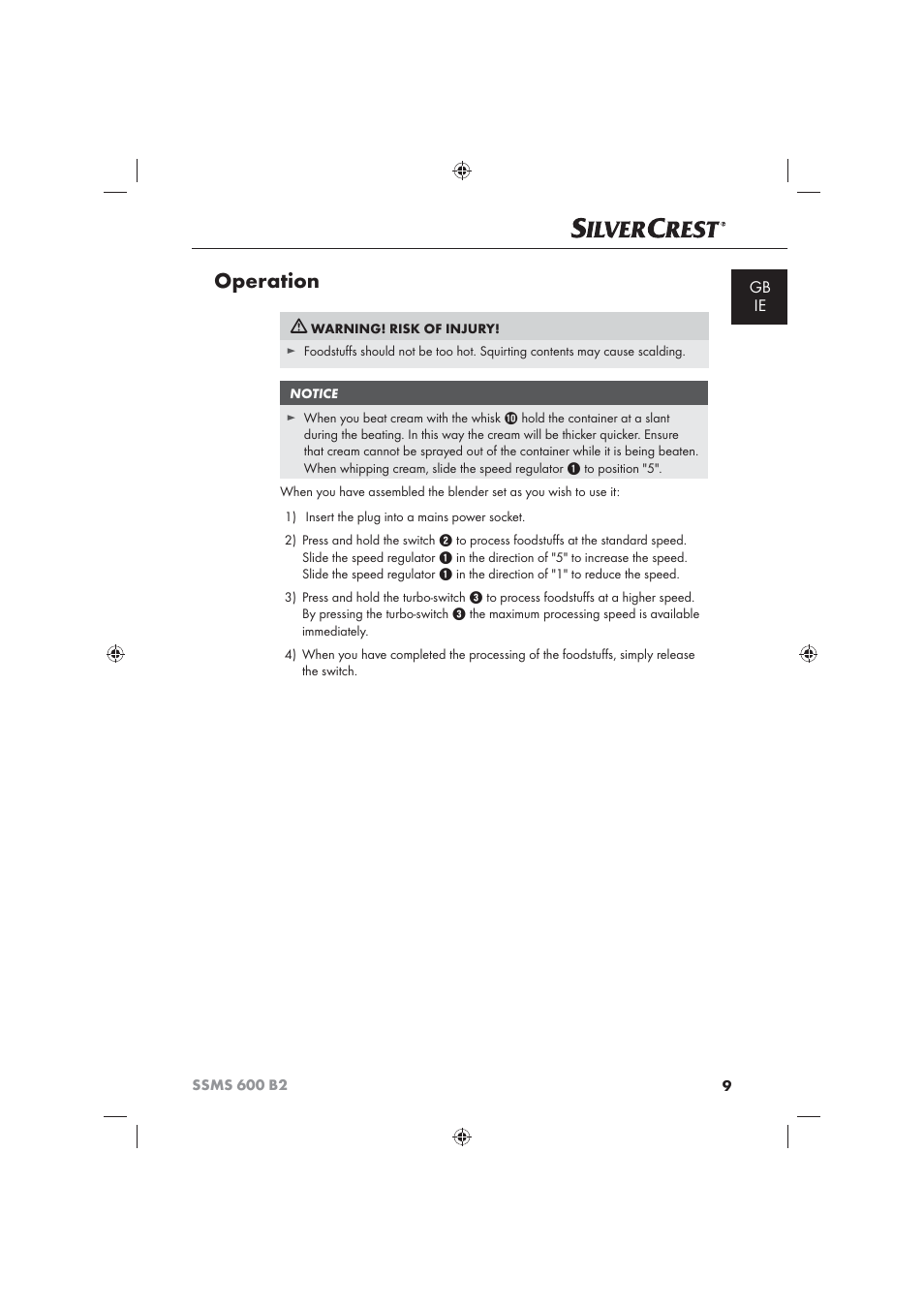 Operation | Silvercrest 600 B26 User Manual | Page 11 / 19