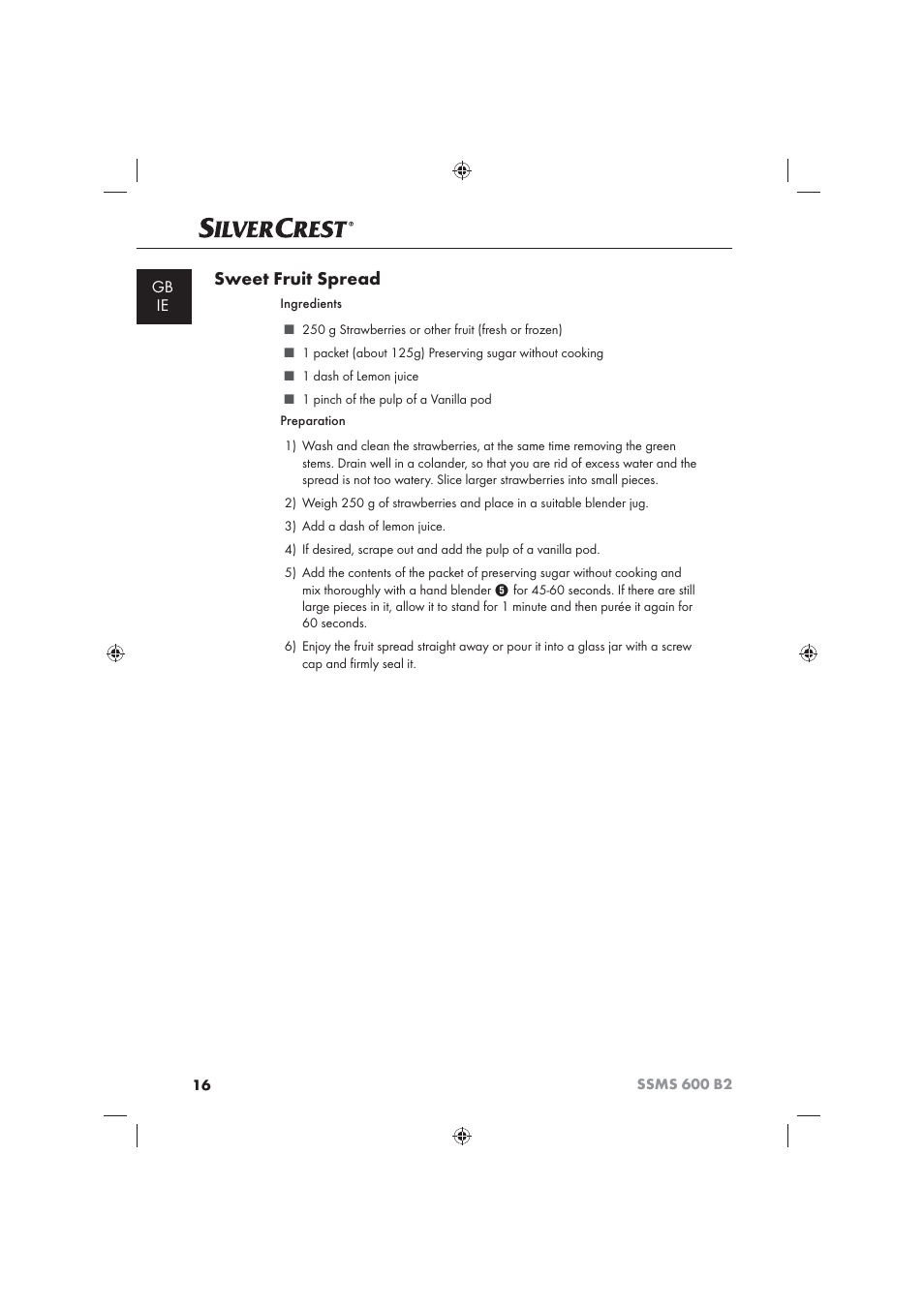 Sweet fruit spread | Silvercrest 600 B26 User Manual | Page 18 / 19