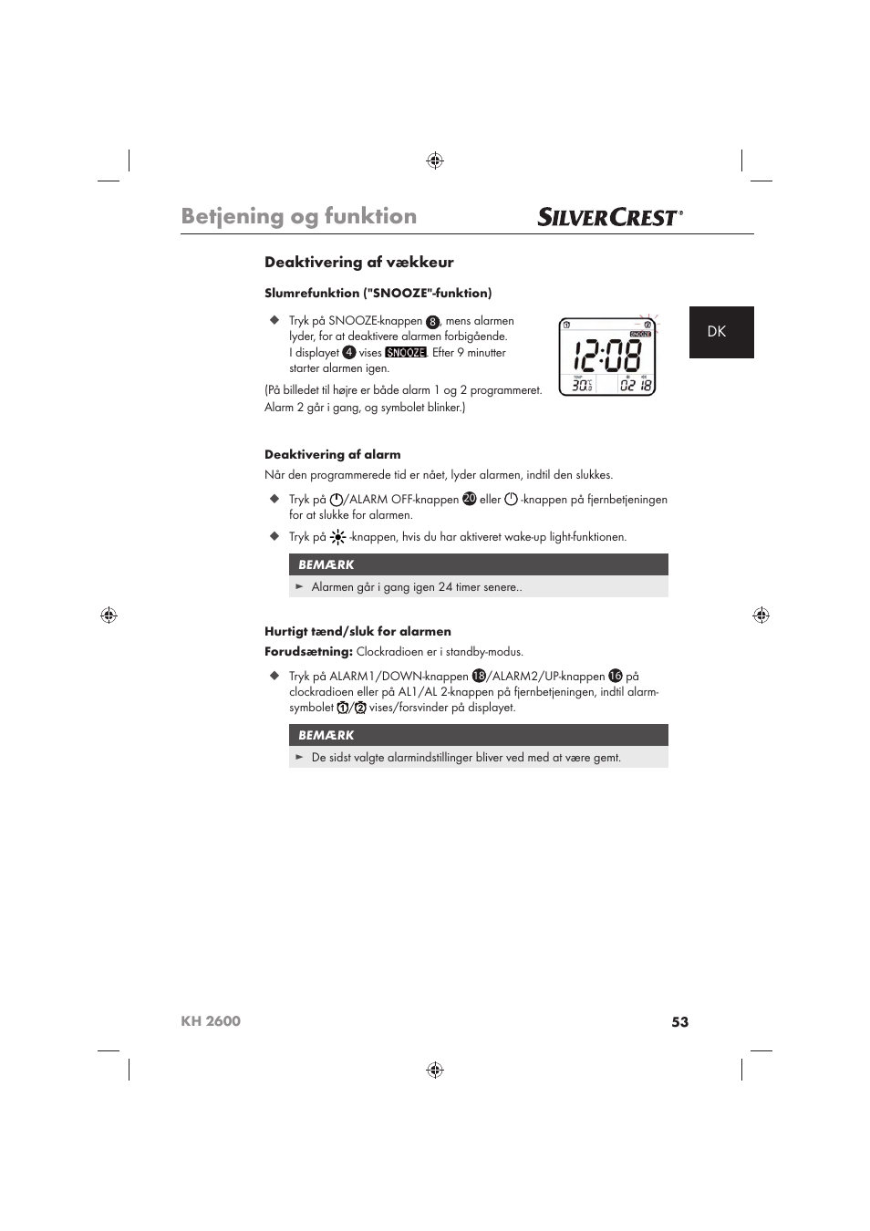 Betjening og funktion | Silvercrest KH 2600 User Manual | Page 55 / 62