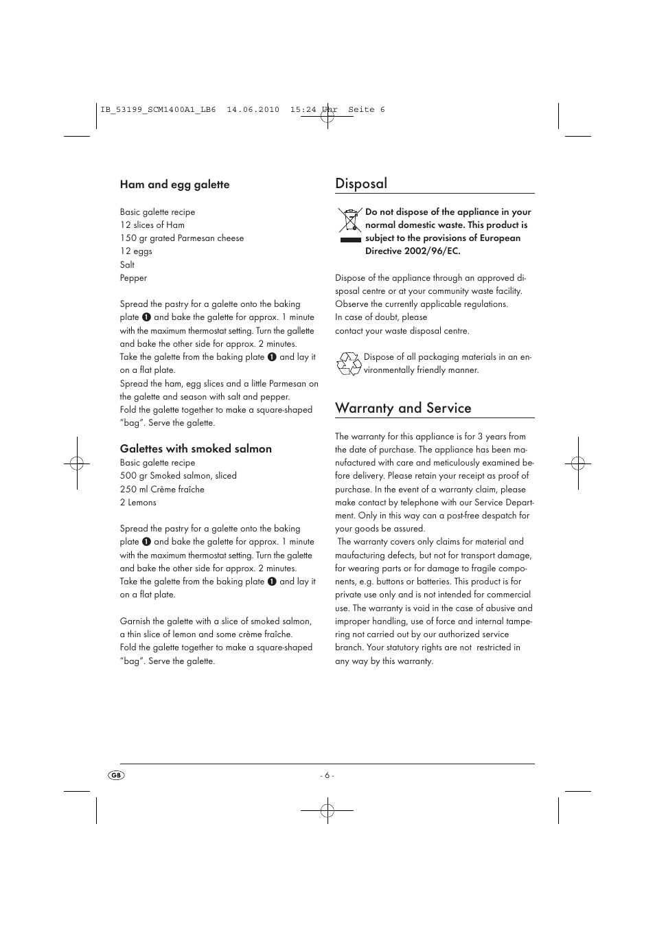 Disposal, Warranty and service | Silvercrest SCM1400A1-05/10-V2 User Manual | Page 8 / 9