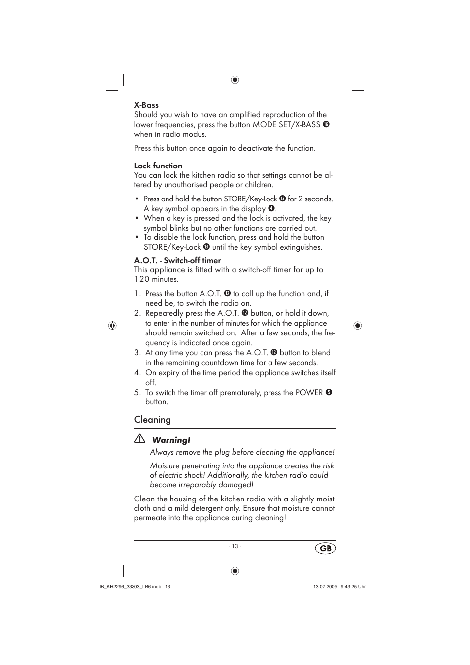 Cleaning | Silvercrest KH 2296 User Manual | Page 15 / 18