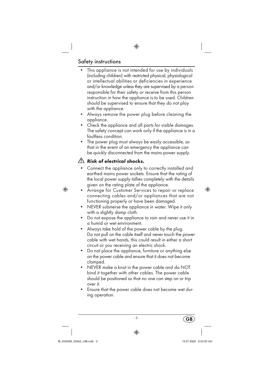 Safety instructions | Silvercrest KH 2296 User Manual | Page 5 / 18