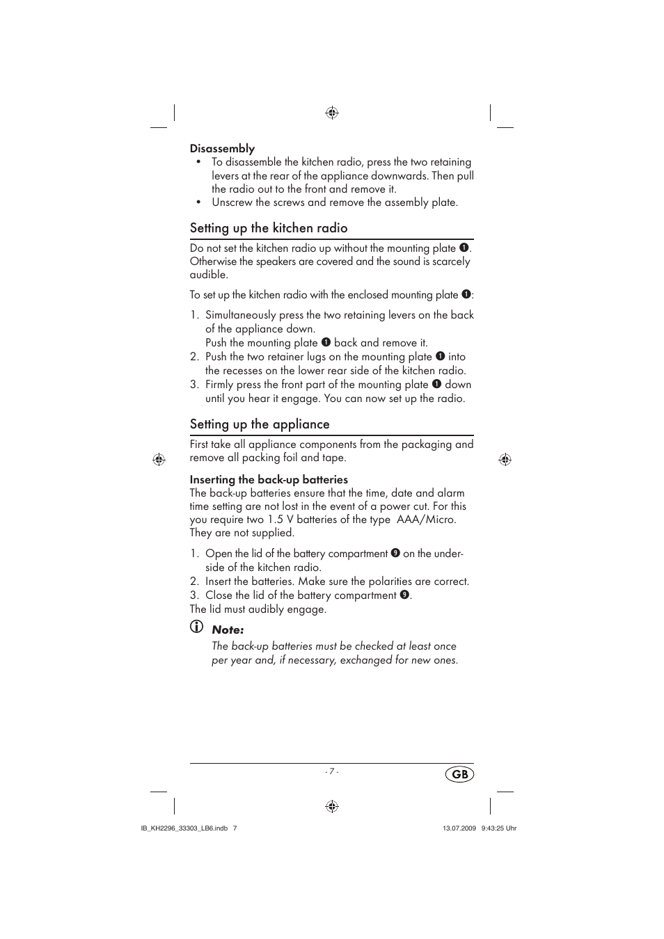Setting up the kitchen radio, Setting up the appliance | Silvercrest KH 2296 User Manual | Page 9 / 18