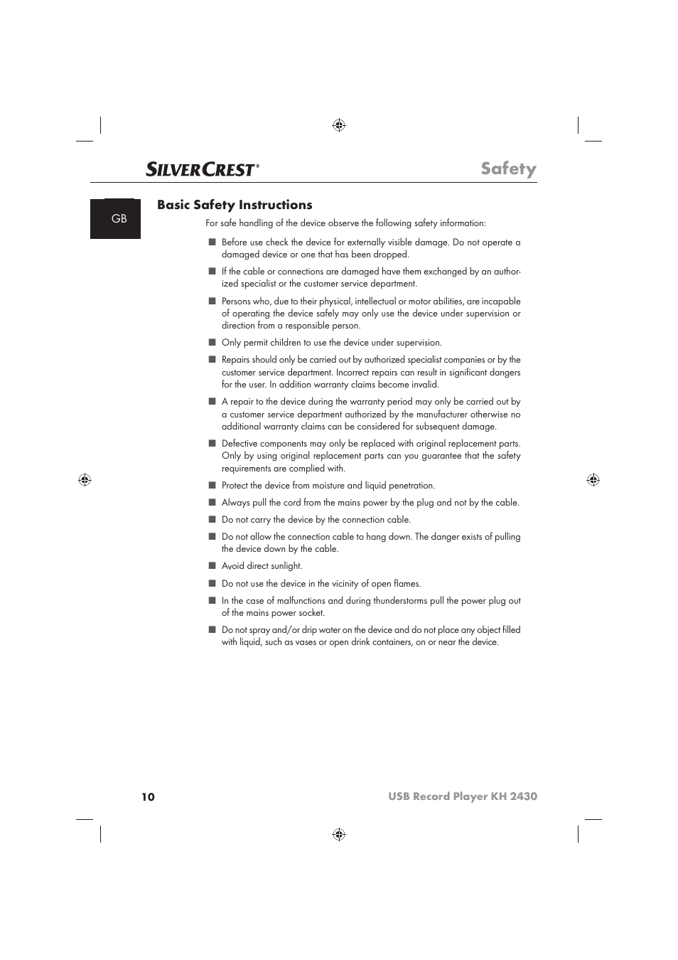 Safety, Basic safety instructions | Silvercrest KH 2430 User Manual | Page 8 / 31