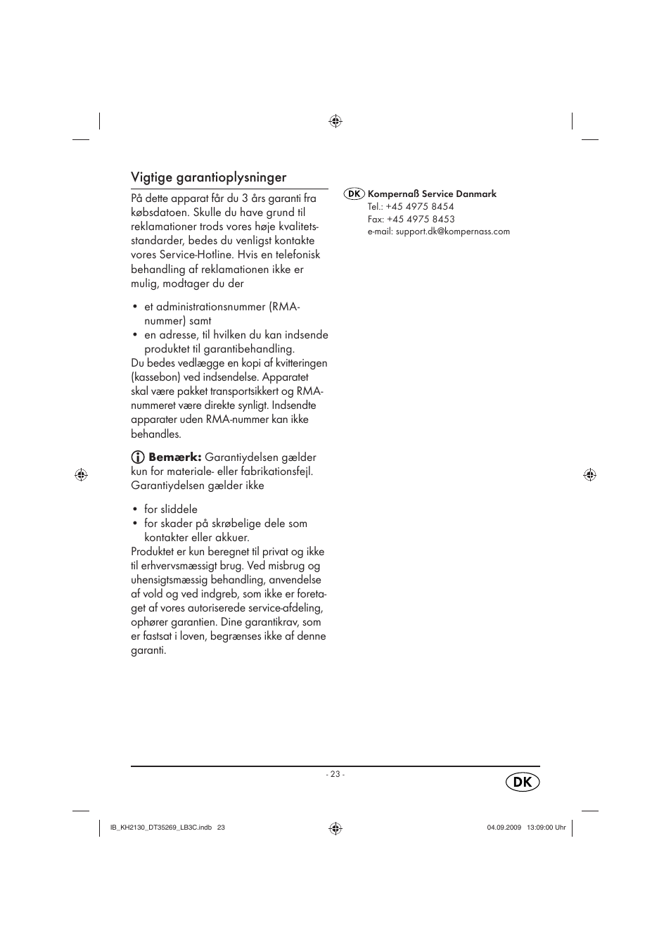 Vigtige garantioplysninger | Silvercrest KH 2130 User Manual | Page 25 / 25