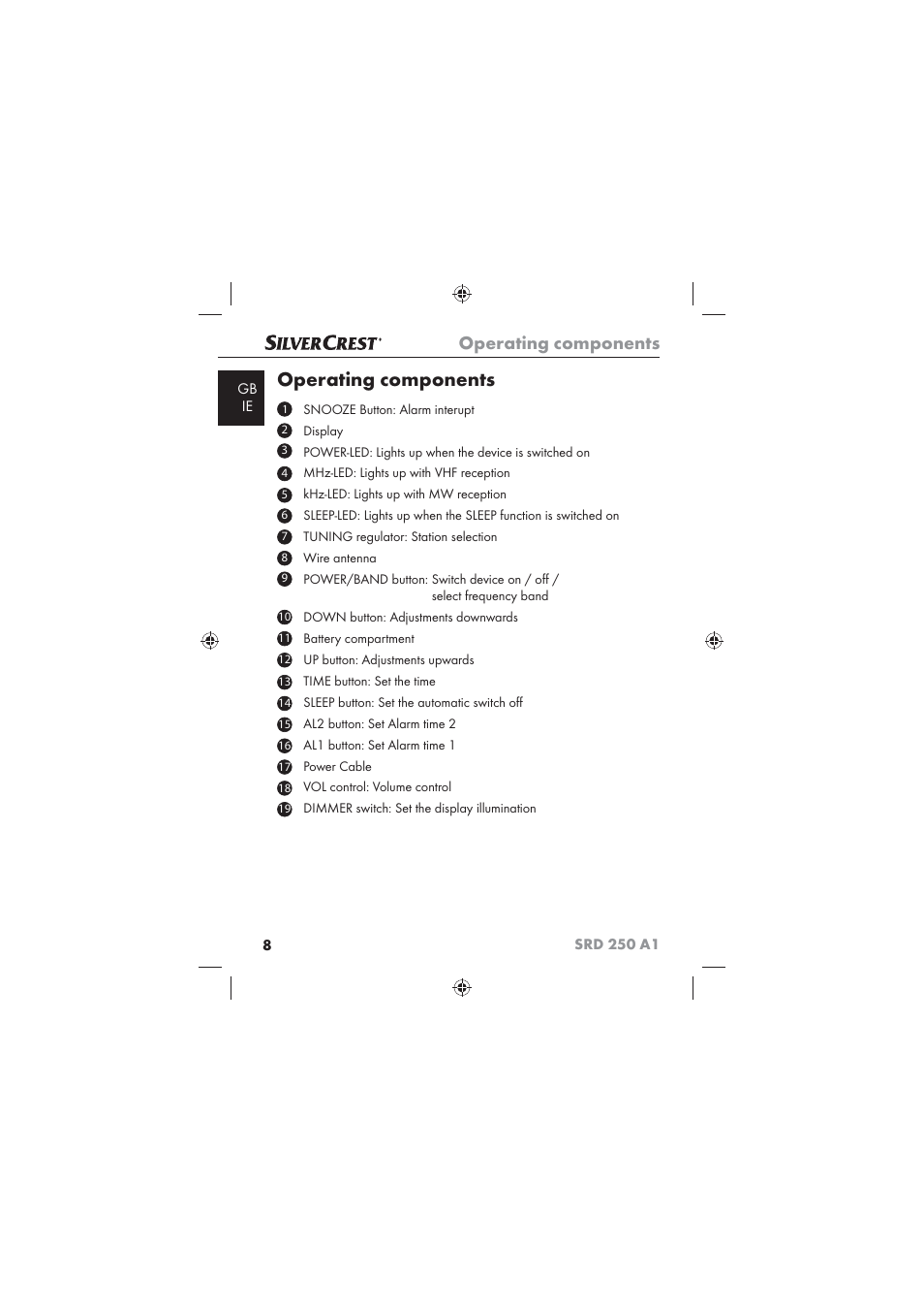 Operating components | Silvercrest SRD 250 A1 User Manual | Page 10 / 22