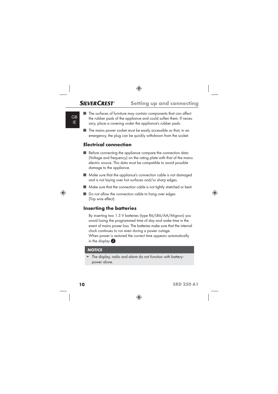 Setting up and connecting | Silvercrest SRD 250 A1 User Manual | Page 12 / 22